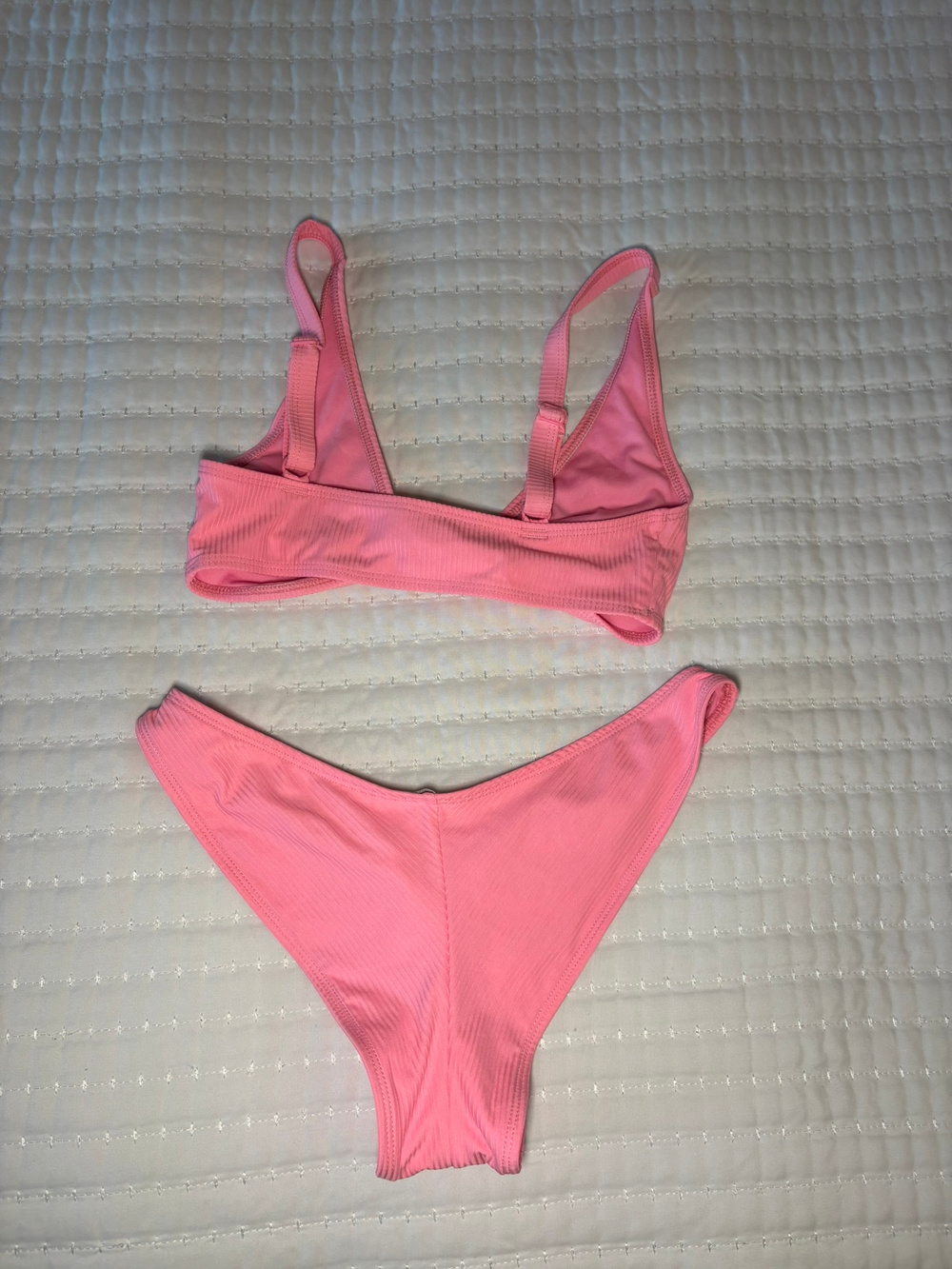 Asos Design Pink Ribbed Bikini Set High Cut Size 4 - Picture 2 of 7